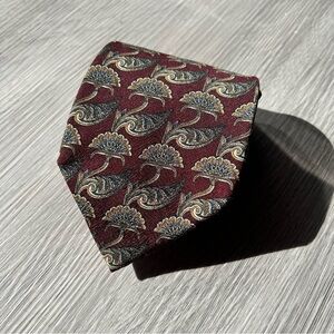 Men’s Vintage Harry Rosen Tie Burgundy & Yellow Pattern 100% Silk Made in Canada